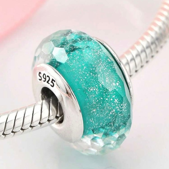 Aqua Sterling Silver Bead Charm for Pandora Bracelet - Picture 2 of 3